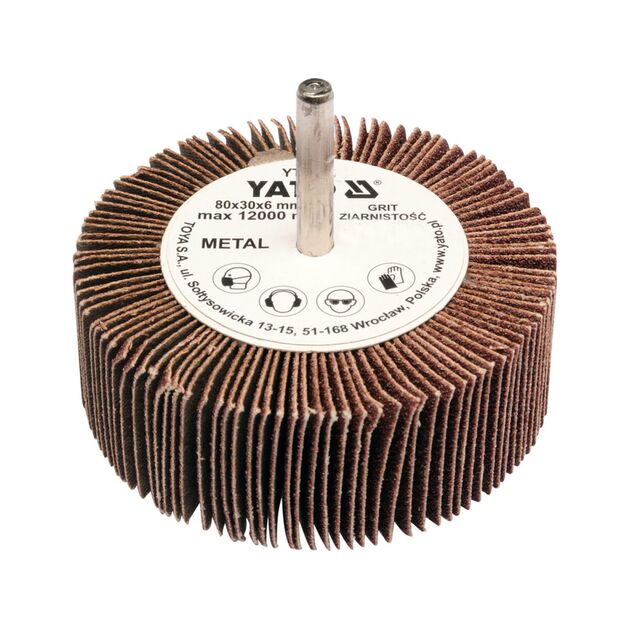 Круг пелюстковий шліфувальний YATO P100, Ø= 80 мм h= 30 мм, шпиндель Ø= 6 мм [10/60], фото  | SNABZHENIE.com.ua