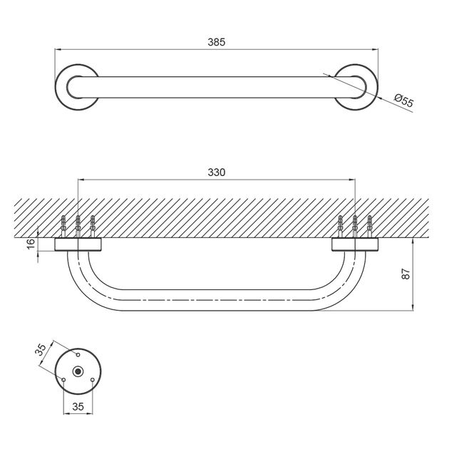 Поручень для ванны Lidz 35 см (модель CRM), фото , изображение 2 | SNABZHENIE.com.ua