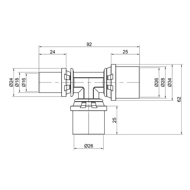 Тройник пресс Icma 26х26х16 №406, фото , изображение 2 | SNABZHENIE.com.ua