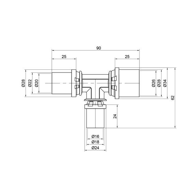 Тройник пресс Icma 20х16х26 №406, фото , зображення 2 | SNABZHENIE.com.ua