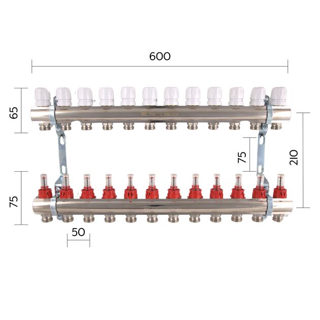 Коллектор SD235W12 с расходомерами, 12 выходов, фото , изображение 2 | SNABZHENIE.com.ua