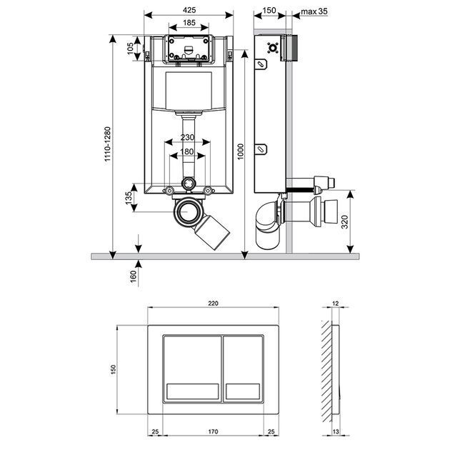 Набор инсталляция 4 в 1 Qtap Nest ST с панелью смыва QT0133M425M06028CRM, фото , изображение 2 | SNABZHENIE.com.ua