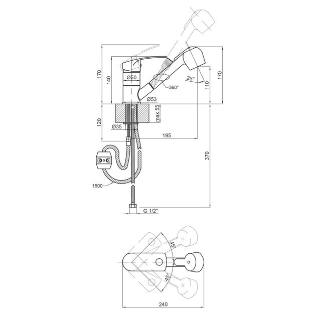 Смеситель для кухни Lidz Mars 81 011 с выдвижным изливом, фото , изображение 2 | SNABZHENIE.com.ua