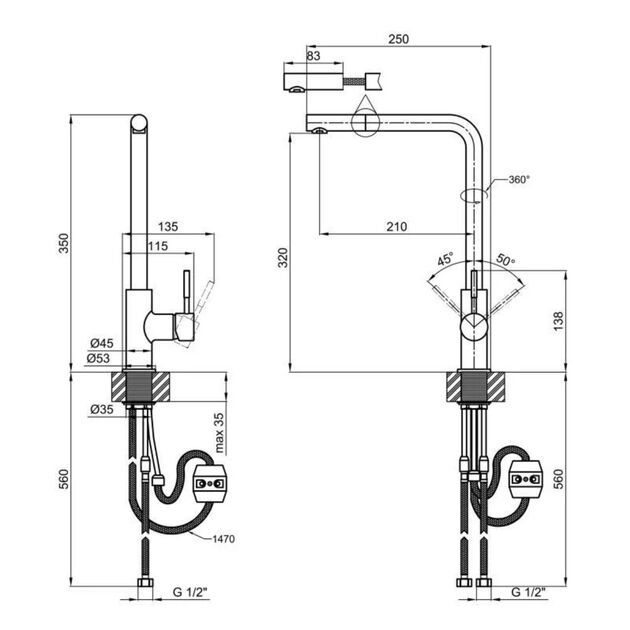 Змішувач для кухні Lidz (NKS) 12 32 015FL-13 з висувним виливом, фото , зображення 2 | SNABZHENIE.com.ua