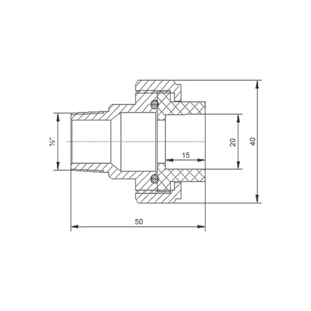Сгон "Американка" латунная со сварной головкой PPR Blue Ocean "Белый" 20х1/2" НР, фото , зображення 2 | SNABZHENIE.com.ua