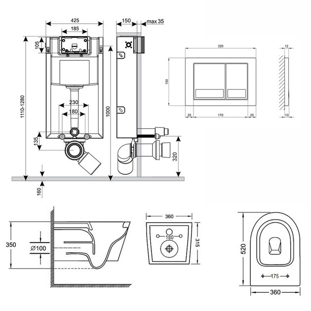 Набір Qtap інсталяція 3 в 1 Nest QT0133M425 з панеллю змиву квадратною QT0111M06028CRM + унітаз з сидінням Jay QT07335176W, фото , зображення 2 | SNABZHENIE.com.ua