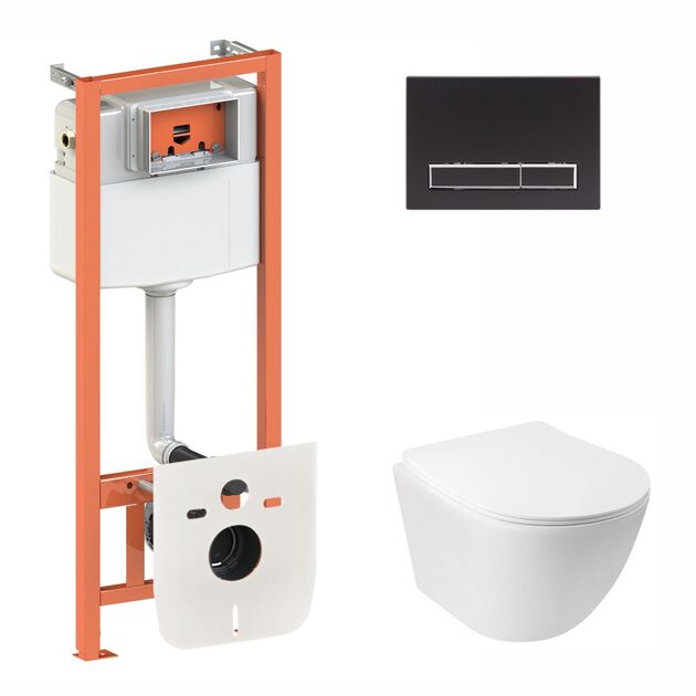 Набір Qtap інсталяція 3 в 1 Nest QT0133M425 з панеллю змиву лінійною QT0111M08V1091MB + унітаз з сидінням Jay QT07335176W, фото  | SNABZHENIE.com.ua