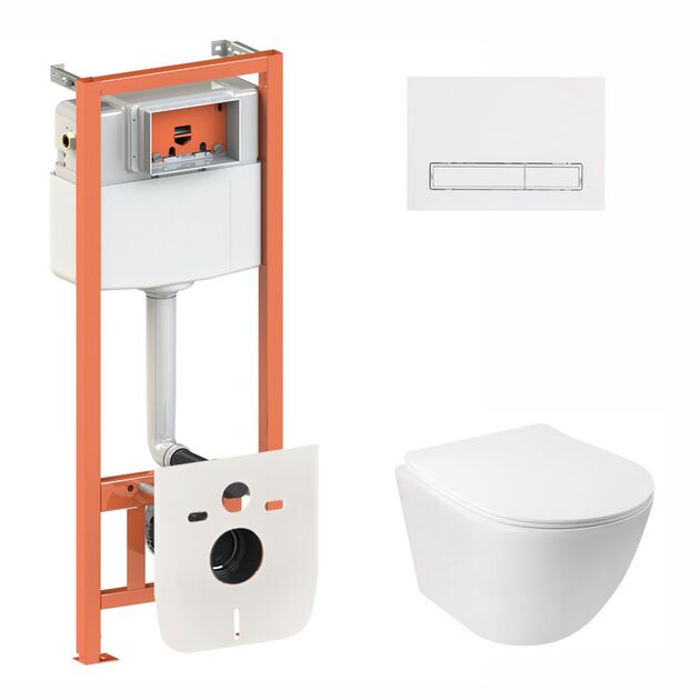 Набір Qtap інсталяція 3 в 1 Nest QT0133M425 з панеллю змиву лінійною QT0111M08V1384W + унітаз з сидінням Jay QT07335176W, фото  | SNABZHENIE.com.ua