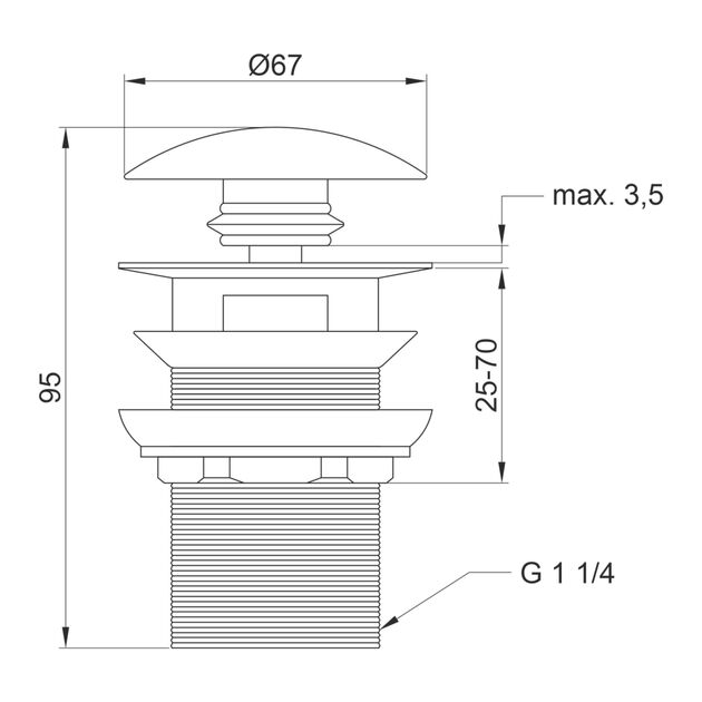 Донный клапан Lidz CRM 47 00 003 00 с переливом для раковины, фото , изображение 2 | SNABZHENIE.com.ua