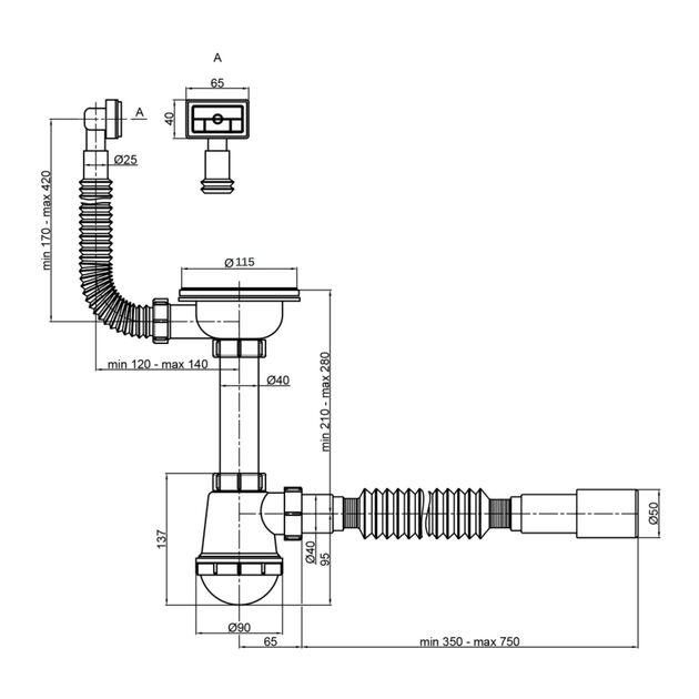 Сифон для кухонної мийки Lidz (WHI) 60 05 M001 01 EURO (вихід 50 мм), фото , зображення 2 | SNABZHENIE.com.ua