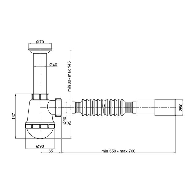 Сифон для кухонной мойки Lidz 60 05 M001 00 (выход 50 мм), фото , изображение 2 | SNABZHENIE.com.ua