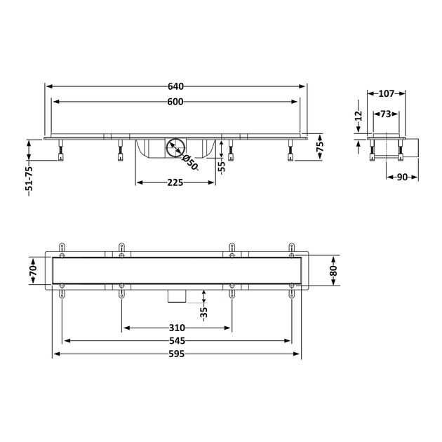 Трап Qtap Dry Tile 304-600 с сухим затвором под плитку 600 мм, фото , изображение 2 | SNABZHENIE.com.ua
