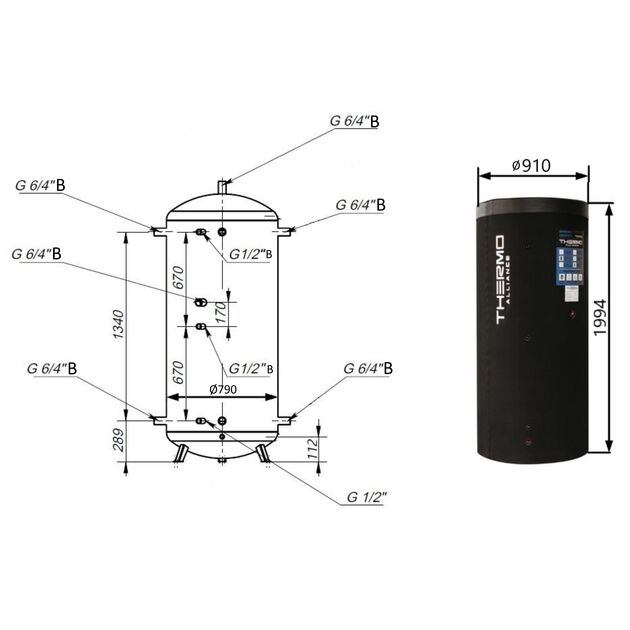 Теплоаккумулятор Thermo Alliance TA-ТАМ-00 1000 с изоляцией 60 мм, фото , изображение 2 | SNABZHENIE.com.ua