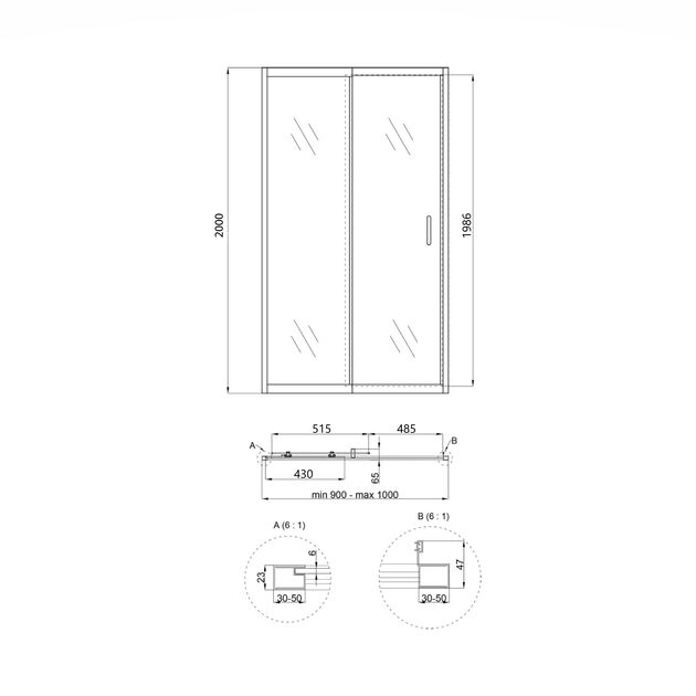 Душевая дверь Qtap Taurus CRM209-1.C6 90-100x185 см, стекло 6 мм, фото , изображение 2 | SNABZHENIE.com.ua