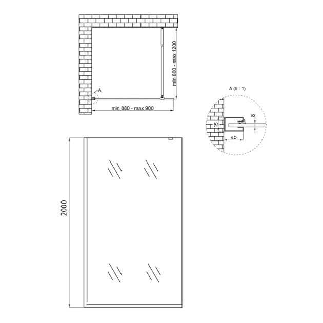 Душова перегородка Qtap Walk-In Standard CRM209.C8 90х190 см, скло Clear 8 мм, покриття CalcLess, фото , зображення 2 | SNABZHENIE.com.ua