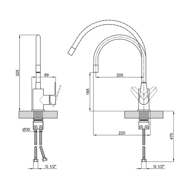Смеситель для кухни Lidz Vida U-образный гибкий White (k35), фото , изображение 2 | SNABZHENIE.com.ua