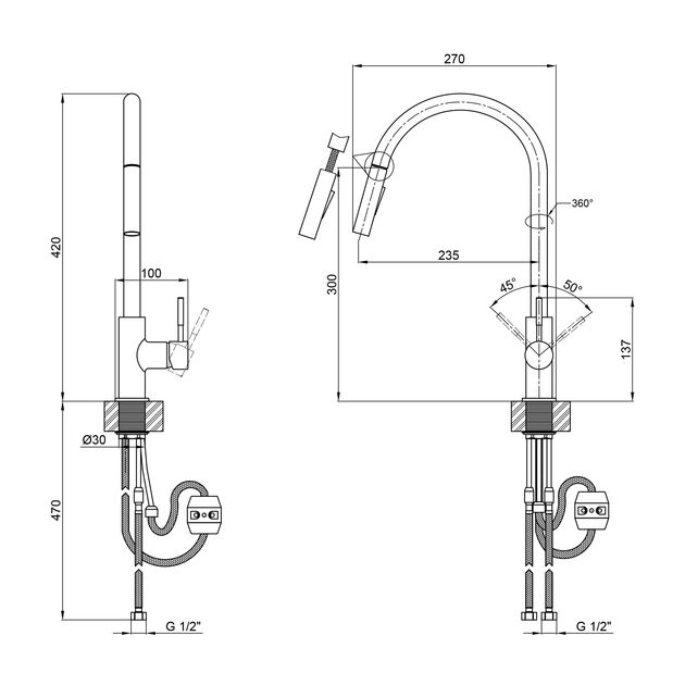 Смеситель Lidz Aria 04U-SFS с выдвижным изливом для кухни, фото , изображение 2 | SNABZHENIE.com.ua