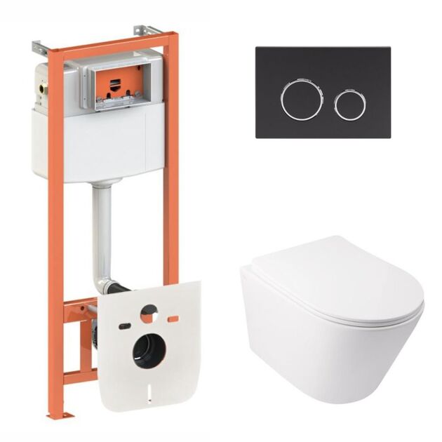 Унитаз Qtap Swan Ultra Quiet с комплектом инсталляции 4в1 (черная клавиша), фото  | SNABZHENIE.com.ua