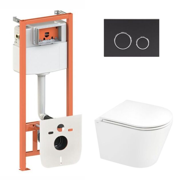 Комплект: Qtap Scorpio Ultra Quiet унітаз підвісний QT1433053EUQW + Nest комплект інсталяції 4в1 (кругла клавіша Black mat) QT0133M425 + M11V1146MB, фото  | SNABZHENIE.com.ua