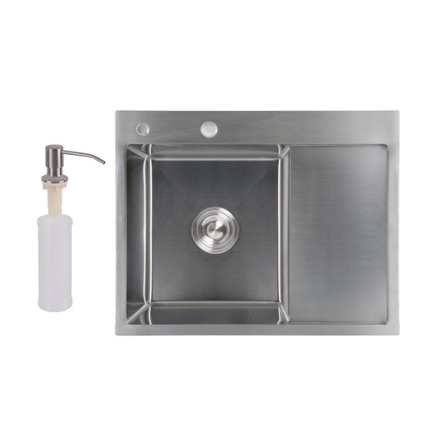 Мийка для кухні з крилом інтегрована права Lidz Handmade H6350R (LDH6350BRUR45587) Нержавіюча сталь 3,0/1,0 мм, фото  | SNABZHENIE.com.ua