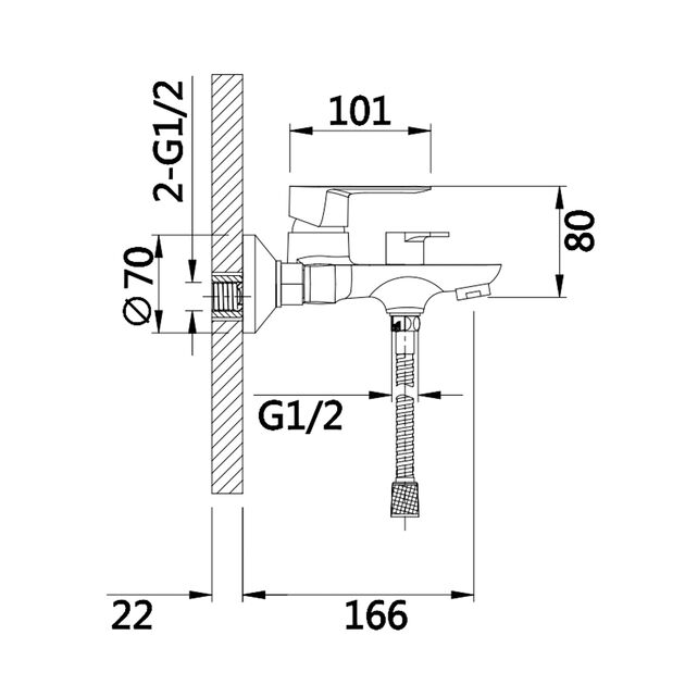 Смеситель Lidz Latwa 006 для ванны с душевым гарнитуром, хром, фото , изображение 2 | SNABZHENIE.com.ua