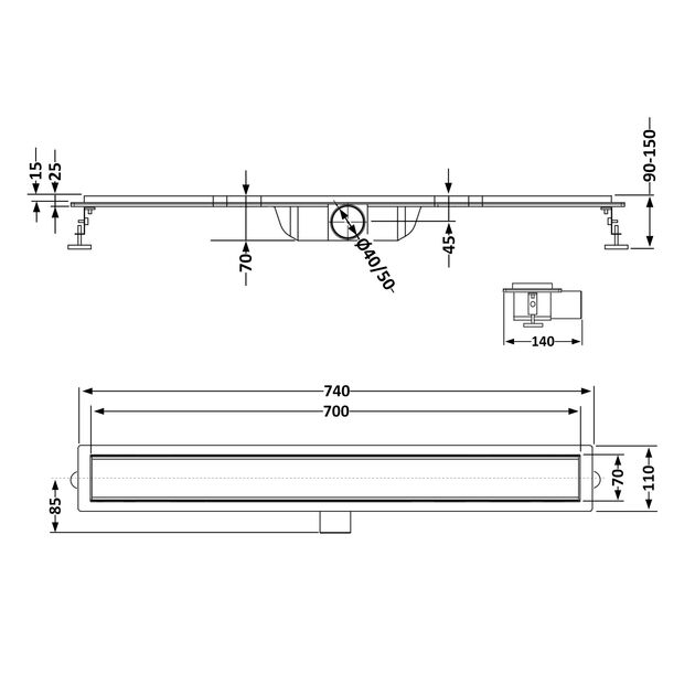 Линейный трап из нержавеющей стали Qtap Taurus FA700 с сухим затвором, фото , изображение 2 | SNABZHENIE.com.ua