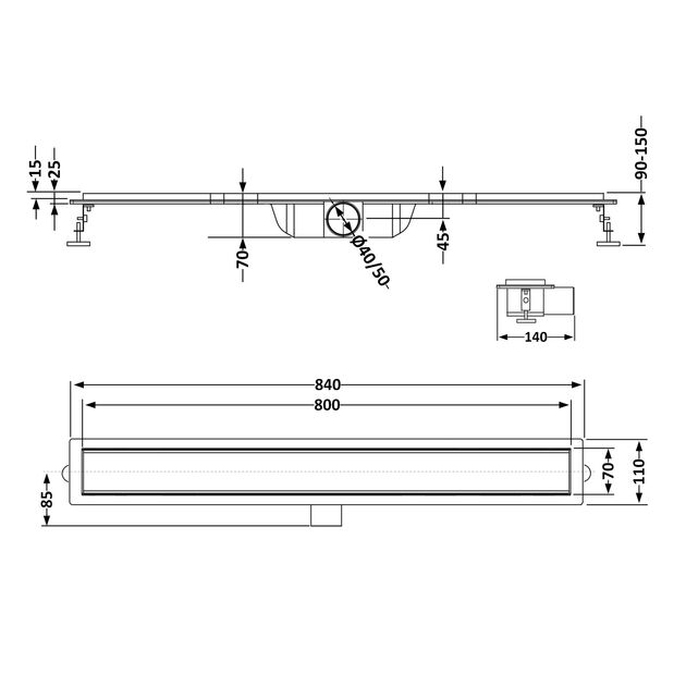 Линейный трап Qtap Taurus FA800 из нержавеющей стали с сухим затвором, фото , изображение 2 | SNABZHENIE.com.ua