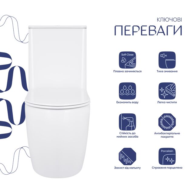 Унитаз-компакт Qtap Robin Ultra Quiet безободковый с сиденьем Soft-close, фото , изображение 3 | SNABZHENIE.com.ua
