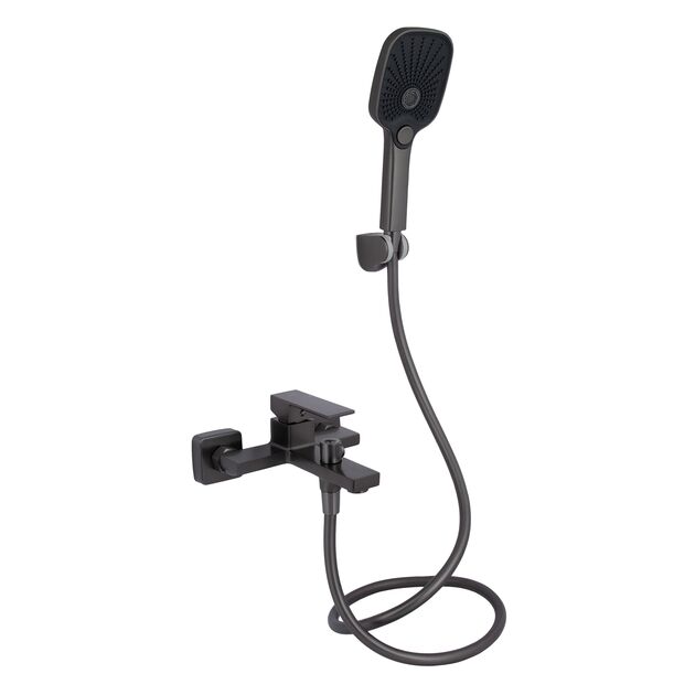 Смеситель для ванны Qtap Gemini с душевым гарнитуром Gunmetal Black, фото  | SNABZHENIE.com.ua