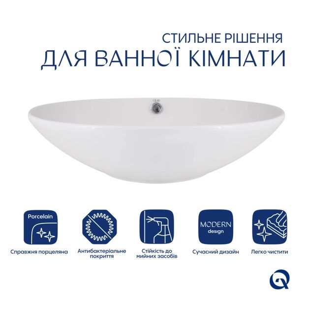 Раковина Qtap Dove 625х415х150 White QT06113077W, фото , изображение 3 | SNABZHENIE.com.ua