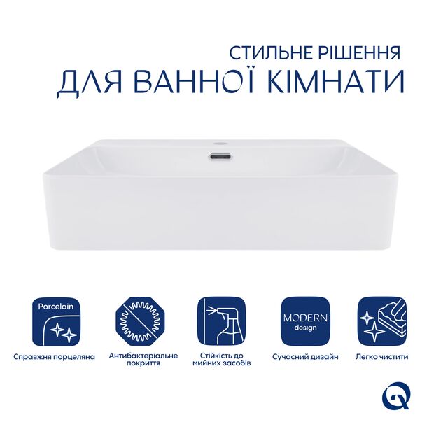 Раковина Qtap Nando LT 600x440x130 белая QT12112173WN, фото , изображение 3 | SNABZHENIE.com.ua