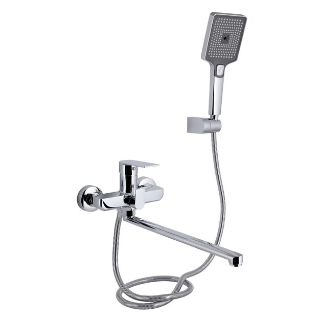 Смеситель для ванны Qtap Aries с длинным поворотным изливом и душем, фото  | SNABZHENIE.com.ua