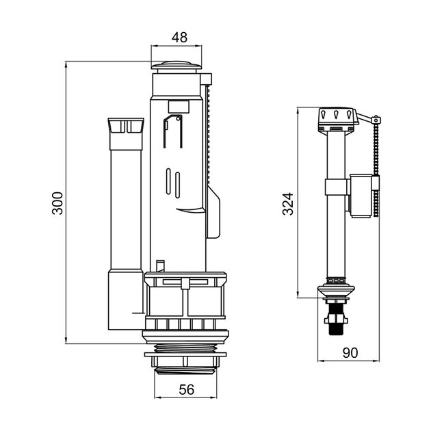 Qtap HY2 (Kalao) комплект арматуры для бачка унитаза с двойной круглой кнопкой смыва 4,8 см и клапаном нижней подачи воды, 3/6L CHR, фото , зображення 2 | SNABZHENIE.com.ua