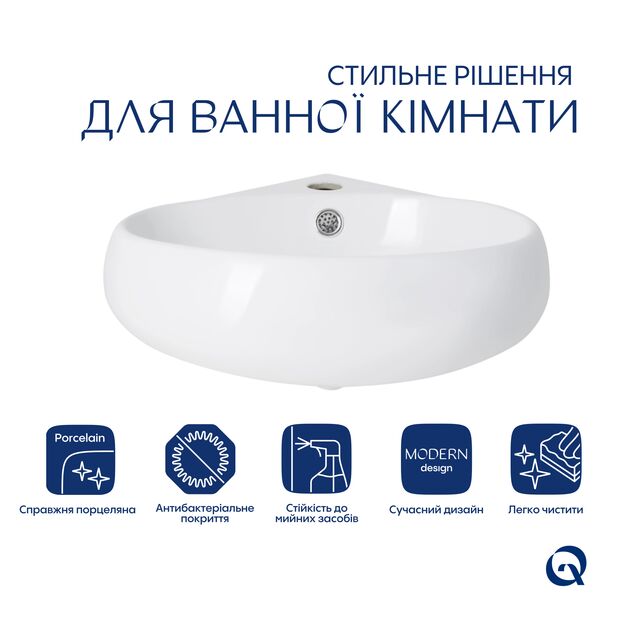 Раковина Qtap Leo 390x365x130 White QT11115010WN, фото , зображення 3 | SNABZHENIE.com.ua