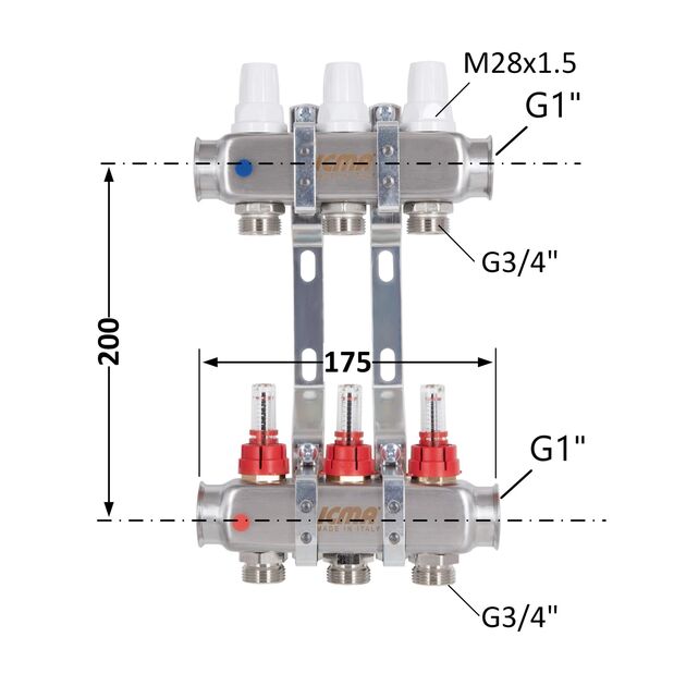 Коллектор с расходомерами 3/4" Icma К073 (нерж.), фото , изображение 2 | SNABZHENIE.com.ua