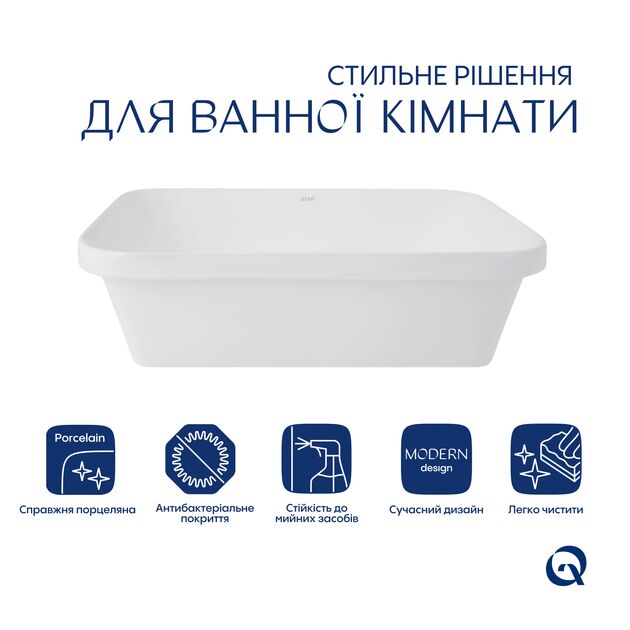 Комплект Qtap Scorpio: Раковина врезная прямоугольная 500х380х145 мм White + Донный клапан PU02, фото , зображення 3 | SNABZHENIE.com.ua