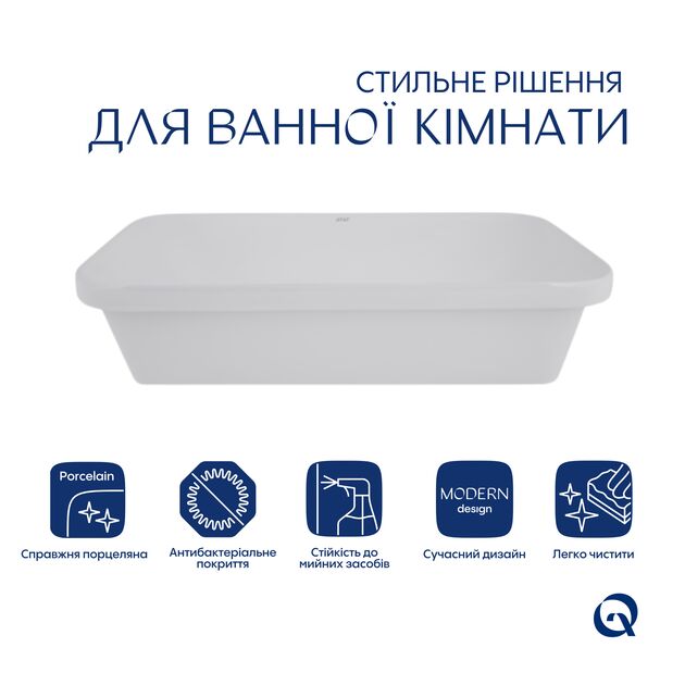 Раковина Qtap Scorpio 610x380 мм, врезная, белая + донный клапан PU02, фото , изображение 3 | SNABZHENIE.com.ua