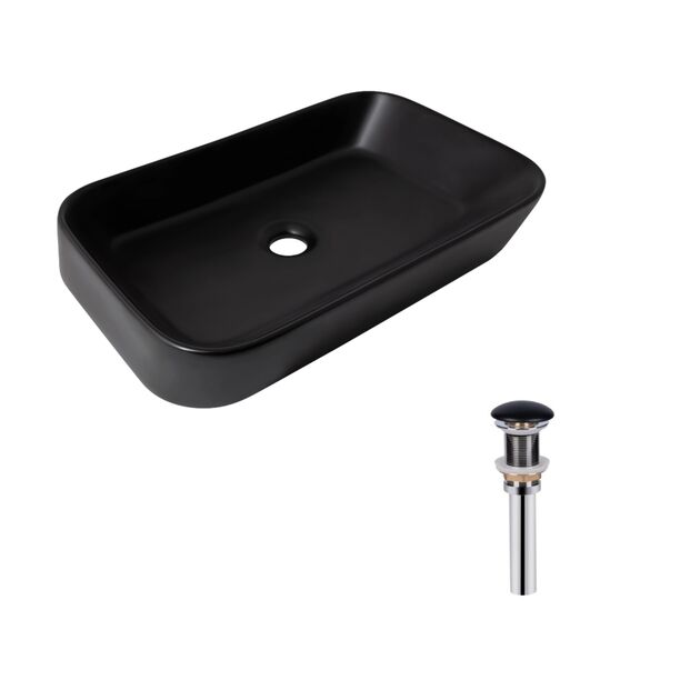 Комплект Qtap Scorpio: Раковина накладная прямоугольная 550х390х120 мм Matt Black + Донный клапан PU03, фото  | SNABZHENIE.com.ua