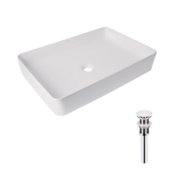 Комплект Qtap Tern: Раковина накладная прямоугольная 600x405x110 мм WHITE + Донный клапан PU02, фото  | SNABZHENIE.com.ua