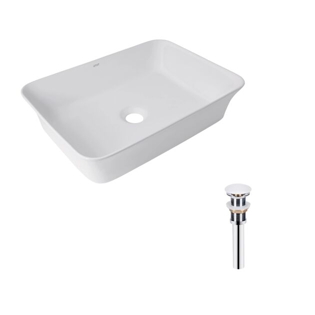 Комплект Qtap Virgo: Раковина накладная прямоугольная 490х350х110 мм White + Донный клапан PU02, фото  | SNABZHENIE.com.ua