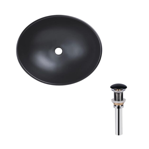 Комплект Qtap Dove: Раковина накладная овальная 410x335x145 мм Matt Black + Донный клапан PU03, фото  | SNABZHENIE.com.ua