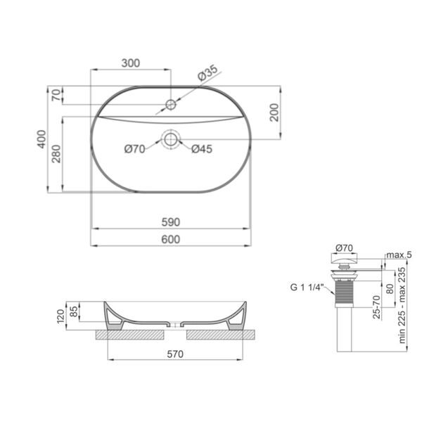 Комплект Qtap Scorpio: Овальная раковина 610x400x120 мм White + клапан PU02, фото , изображение 2 | SNABZHENIE.com.ua