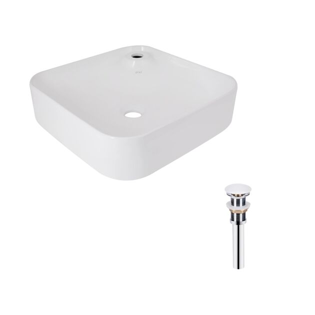Комплект Qtap Stork: Раковина накладная квадратная 430x430x120 мм White + Донный клапан PU02, фото  | SNABZHENIE.com.ua