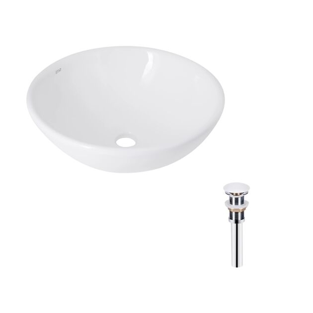 Комплект Qtap Owl: Раковина накладная круглая 400х400х155 мм White + Донный клапан PU02, фото  | SNABZHENIE.com.ua