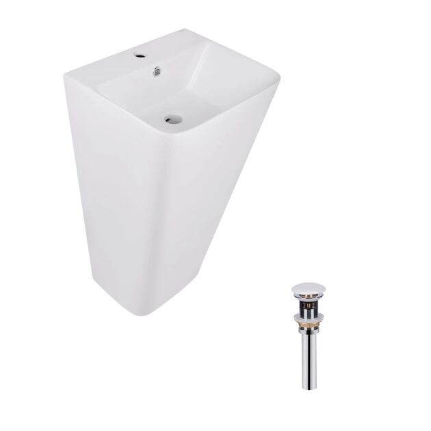Комплект Qtap Tern: Раковина напольная моноблок 440х380х830 мм White + Донный клапан PU02O, фото  | SNABZHENIE.com.ua