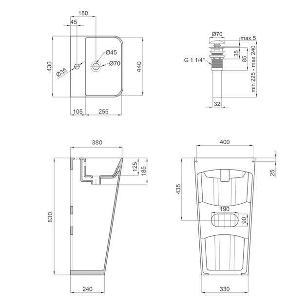 Комплект Qtap Tern: Раковина напольная моноблок 440х380х830 мм White + Донный клапан PU02O, фото , зображення 2 | SNABZHENIE.com.ua