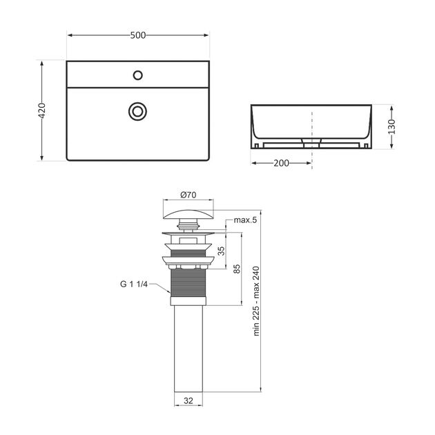 Комплект Qtap Nando LT: Раковина 500х420х120 мм Matt Black + Клапан PU03O, фото , изображение 2 | SNABZHENIE.com.ua