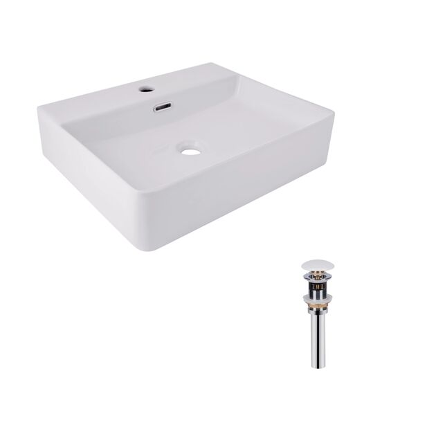 Комплект Qtap Nando LT: Раковина подвесная прямоугольная 500х420х120 мм White + Донный клапан PU02O, фото  | SNABZHENIE.com.ua