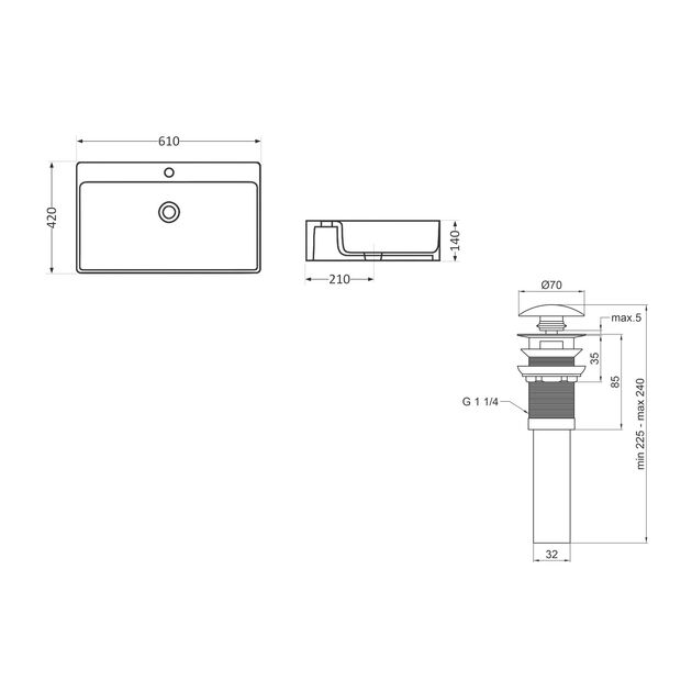 Комплект Qtap Nando LT: Раковина 600х440х130 мм White + Донный клапан, фото , изображение 2 | SNABZHENIE.com.ua