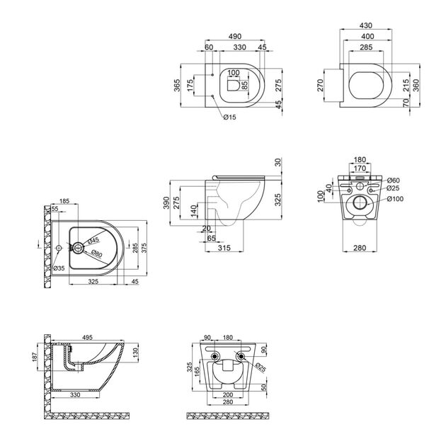 Комплект Qtap Robin 2 в 1: унітаз підвісний Ultra Quiet + біде підвісне, фото , зображення 2 | SNABZHENIE.com.ua